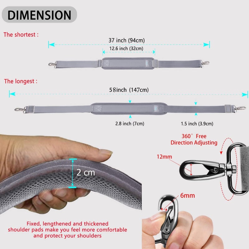 ZINZ Shoulder Strap 58" Ultra-Thick Fixed Padded and Adjustable Buckles Crossbody Strap for Briefcase Laptop Bag Luggage - Image 2
